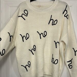 White Sweater with Black 'Ho Ho' Design